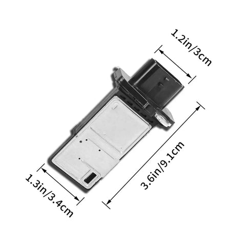 Direct Swap Mass Air Flow Sensor Replacement For 22680-7S00A, aluminum body, 3.6in x 1.3in size, easy installation.