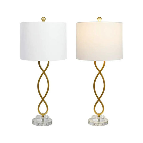 Dope Gold 30 Inch Table Lamps Set of 2 with Crystal Base and White Fabric Shade, 3 Way Dimmable Nightstand Lamps