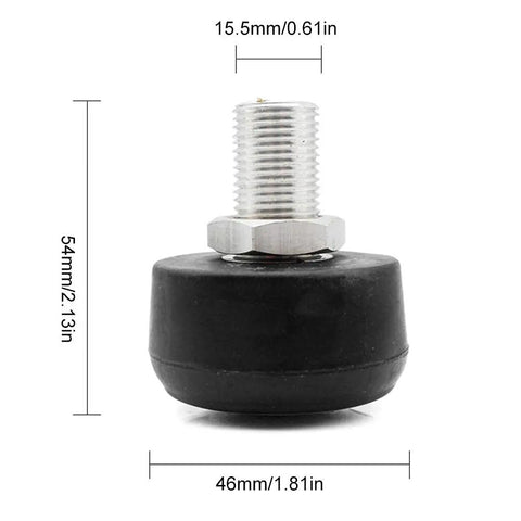 Two Pack 85A Toe Stops For Roller Skates With Nine Sixteenth Inch Bolt Adjustable Grippy Rubber Brake Block side view with dimensions