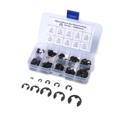 Open box display of a Durable Metal E Clip Assortment Kit With 147 Pieces And Sizes From 2mm To 12mm Portable Grab And Go Organizer Case