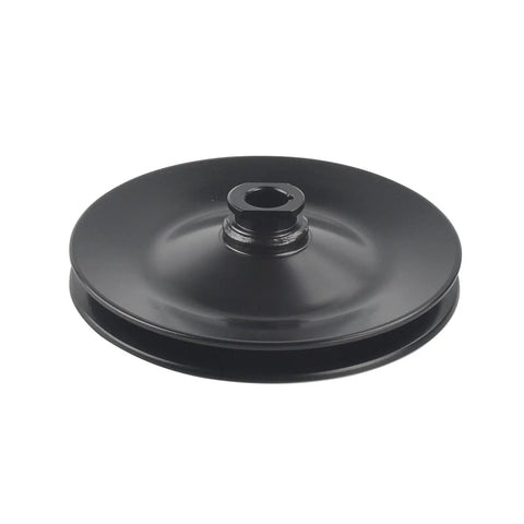 Complete Small Block Chevy 350 Power Steering Pump And V Belt Pulley Kit With One Half Inch Groove Bracket For Long Water Pump Swap Ready Setup black pulley close-up