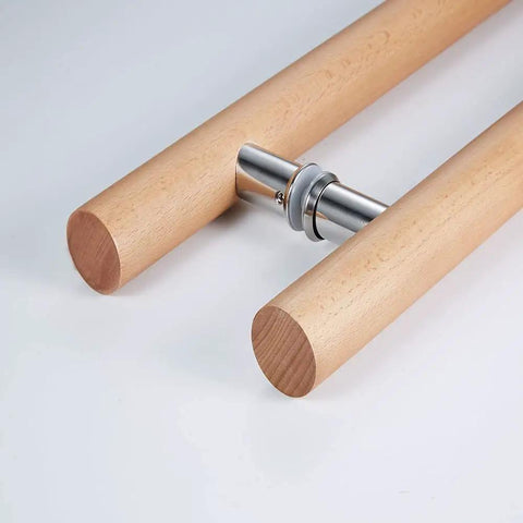 Heavy Duty Beech Wood H Shape Door Pull With 304 Stainless Solid Connector For Glass Doors And Saunas Bulletproof Hold Zero Drama Install Fresh Modern Touch