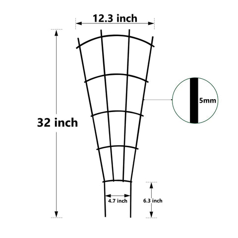 4 Pack 32 Inch Metal Plant Trellis For Pots And Garden Beds, Rock Solid Rustproof Indoor Outdoor Climbing Support For Vines, Flowers And Plants, Fan Shaped Black with measurements