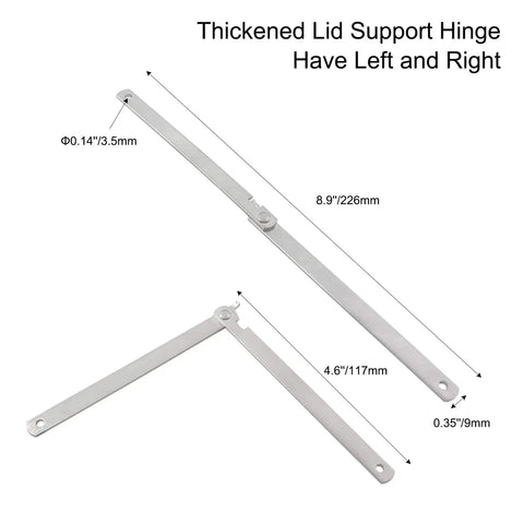 Hardwearing Stainless Steel Lid Support Hinges 2 Pack Soft Close Rotatable Folding Lid Stay dimensions diagram