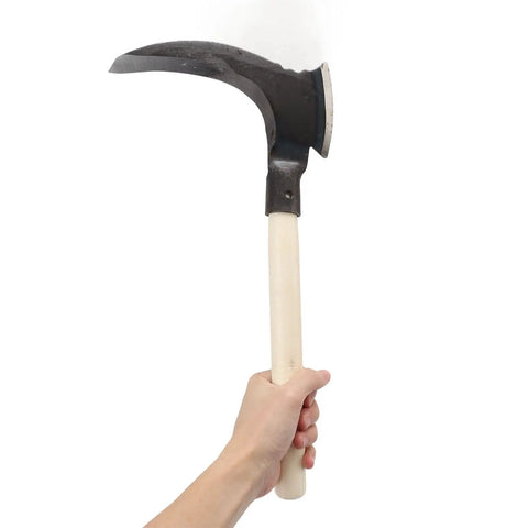Heavy Duty Weeding Sickle With Wooden Handle, High Manganese Steel Garden Tool in hand, Double Blade Scythe