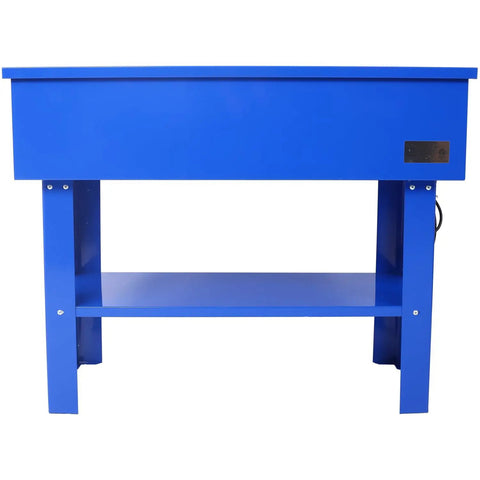 Heavy Duty Parts Washer Station With Adjustable Rack For Kicking Serious Grease Off Engine Components Steel Blue Compact Shop Workhorse side view of blue steel frame with shelf