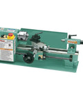 7X12 Inch Mini Metal Lathe Benchtop Precision Machining Tool features a green metal design and variable speed control for precision work.