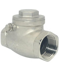 Swing check valve, stainless steel SS316, 1-inch NPT female x female threaded, side view