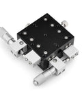 Manual Linear Positioning Stage Four Axis With 90mm By 90mm Platform 3.54 By 3.54 Inch Travel X Y Z And R Axis Cross Roller Guide