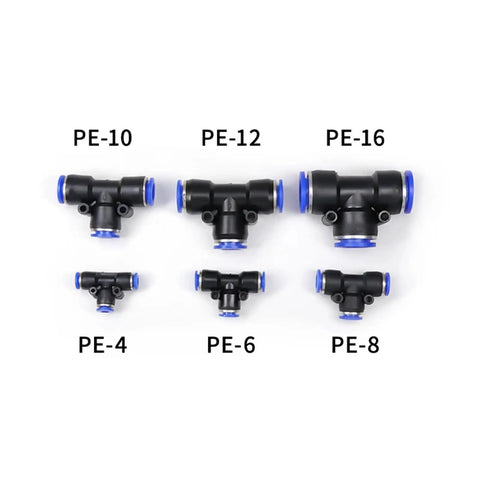 Super Cool 100 Piece Pneumatic Fittings Kit Push To Connect Air Hose Adapters For Quick Assembly With Adjustable Size Port And Elegant Black Finish Fit Perfectly For Compressors And Industrial Tools. PE-4 to PE-16 black push-to-connect pneumatic fittings