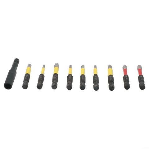 10 Piece Impact Driver Bit Set 50mm PH2 Screwdriver Bits T30 T40 Torx High Hardness HRC62 Metal Construction Kit Tools For Heavy Duty Jobs, set of 10 bits on white