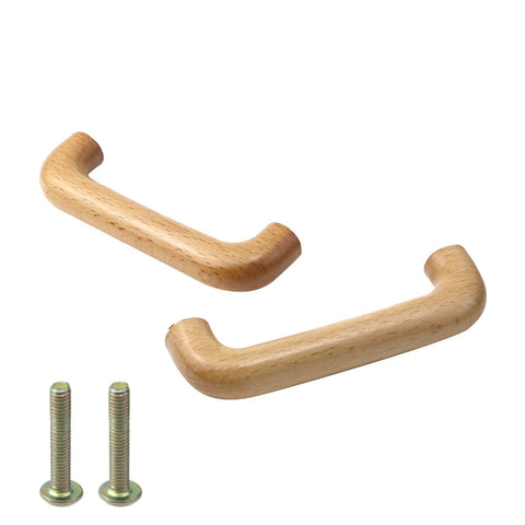 4 Piece Beech Wood Drawer Pulls Set With Clear Wax Finish Bridge Shaped Arched Handles For Kitchen Cabinets Dressers Wardrobes And Cupboards 110mm Total Length 96mm Hole Center Includes Screws with screws visible
