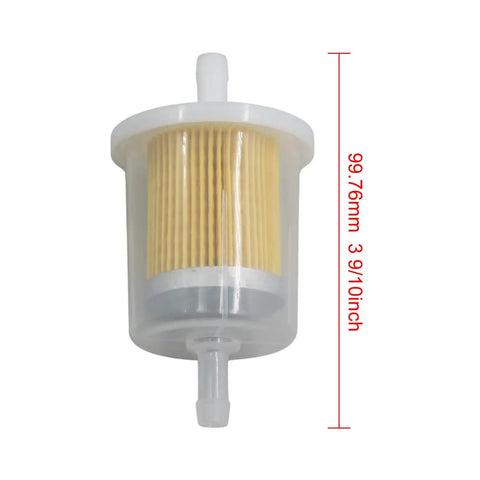 Heavy Duty In Line Fuel Filter 70496GT 70496 for Genie Boom Lift with golden filter element and transparent housing.
