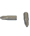 Close-up of two PH2 Phillips Screwdriver Bits from Pro Grade Set, 1 Inch Length, Taiwan S2 Steel, showing tip and shank details.