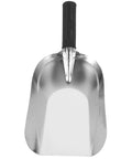 Front view of Stainless Steel Garden Hand Trowel Go To Transplanting And Soil Loosening Tool Small Square Shovel Lightweight Digging Tool With Ergonomic Grip Durable Weeding And Planting Yard Sidekick Measures 11.61 By 5.11 Inches with black ergonomic grip handle.
