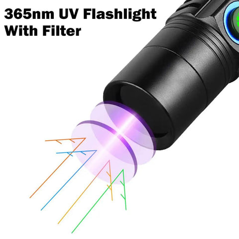 365nm UV Flashlight Blacklight For Minerals And Rock Hunting, Resin Curing, Pet Urine And Blood Detector, AC Leak Finder