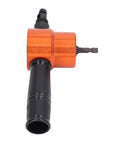 Pro Grade Double Head Electric Nibbler Attachment with 360 Degree Rotating Cutter, sheet metal cutting tool, orange and black design.