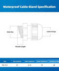 Diagram of waterproof cable gland specifications for 20 Pack Black Plastic Waterproof Cable Glands M20x1.5 For 6 To 11mm Cables