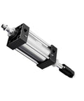 Heavy Duty Guided Pneumatic Actuator With Precision Linear Guide Rail For Compact Industrial Automation Built Tough And Low Maintenance Plug And Play Universal Mounting, side view showcasing stainless steel shaft.
