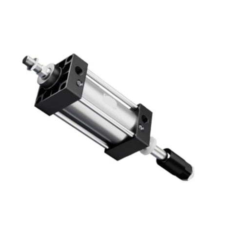 Heavy Duty Guided Pneumatic Actuator SCJ125X100 Series compact silver actuator with steel guide tube and connecting port.