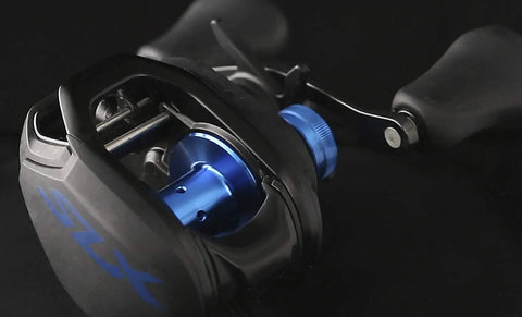 Close-up of Hagane Body Fishing Reel With Super Free Spool And Variable Braking For Fishin Power Three Gear Ratios Six Point Three