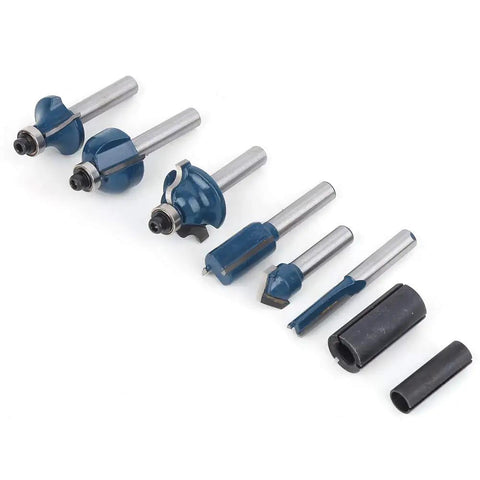 Top Tier Alloy Steel Router Bit Set With 8 Essential Pieces For Smooth Woodworking Milling And Precision Carving Tasks Using 1/4 Inch Shank Design For Pro Shop Results, featuring various router bits.