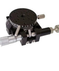 Motorized Rotary Positioning Stage With Precision Electric Rotary Platform And Fine Tuning Sliding Table, black metal body.