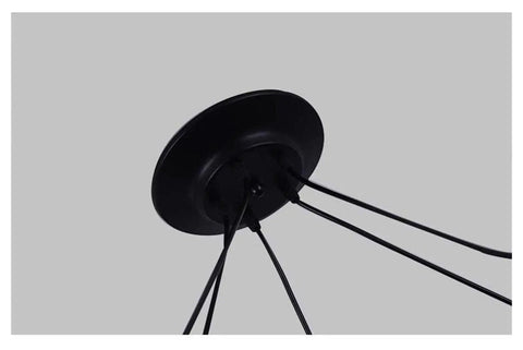 Straight Up Retro Industrial Chandelier With Working Pulley Cord Dope Black Metal Shade swings from a matte black ceiling mount.