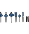 Top Tier Alloy Steel Router Bit Set With 8 Essential Pieces For Smooth Woodworking Milling And Precision Carving Tasks Using 1/4 Inch Shank Design For Pro Shop Results, displaying various router bits.