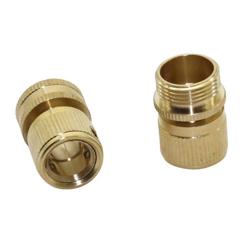 Hose Connector Adapter Kit With Copper Quick Connects For Three Quarter Inch Internal And External Threads Garden Irrigation And Car Wash Pipe Fittings 10 Pack, two brass connectors