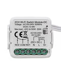 Two Channel WiFi Relay Switch Module With Tuya Smart Life App Dry Contact Output Works With Alexa And Google Home 5V DC Or 12 24V DC Input 110 240V AC Power Range For Garage Doors Lights And Home Automation ABS Case Included front view