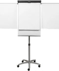Grab-And-Go Mobile Magnetic Whiteboard And Flipchart Easel, 3x2 Feet, Adjustable Height From 64 To 76.7 Inches with graphite frame.
