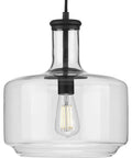 Latrobe Collection 1 Light Clear Glass Coastal Pendant Light In Matte Black For Hallway Kitchen Dining Foyer with bulb