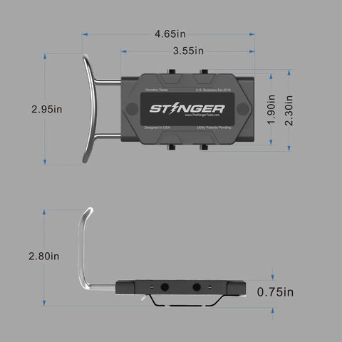 Heavy Duty Magnetic Tool Belt Holster with hammer loop, dimensions 4.65x2.95 inches, shown in side and top views.