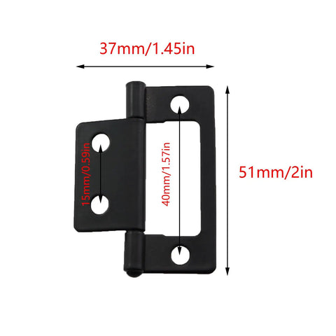 Four Piece Sub Iron Folding Hinges Two Inch Matte Black, 51mm hinge with side measurements, suitable for cabinet doors and boxes.