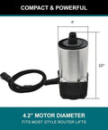 Badass 3 1/4 Horsepower Router Motor With External Variable Speed Control Pumping Out Serious Pull For Router Table And Lift Applications Up To 21000 Rpm Precision Routing, 4.2-inch diameter, 10-inch height.