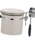 Sleek Stainless Steel Coffee Bean Storage Jars With Reliable Tight Seal Lids To Keep Your Morning Java Fresh As A Sick Kitchen Stack Canister Set Of Three For Tea Cereal And Snacks - beige canister with measuring scoop.