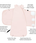 Buttery Soft Bamboo Sleep Sack Swaddler with dual zipper and removable Velcro band breathable rayon 1 TOG blush color