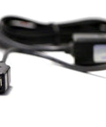 Close-up of the USB connector from the Rig Ready Hardwired Usb A Car Charger Cable Kit With Direct Wire Harness Powers Dash Cams And Gps Units.