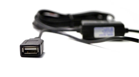Close-up of the USB connector from the Rig Ready Hardwired Usb A Car Charger Cable Kit With Direct Wire Harness Powers Dash Cams And Gps Units.