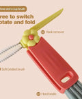 Front view of a pink plastic 3-piece cup lid gap cleaning brush set with soft and hard bristles and a hook remover