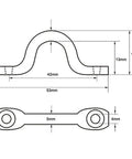 Technical diagram of Eight Pack 316 Stainless Steel Pad Eye Straps Deck Loops For Bimini Boat Tops And Kayaks Includes 16 Screws Accepts Up To Three Eighths Inch Lanyards And Ropes Rustproof Marine Tie Down Hardware showing dimensions and measurements.