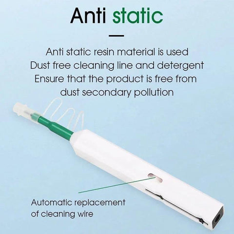 Fiber optic cleaner pen with white housing and green tip for 2.5mm SC/FC/ST ferrules