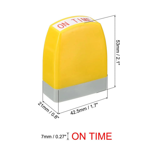 Straight Up Pre Inked Stamp With Sharp Red Ink For Instant On Time Notices, dimensions 53x42mm, yellow self-inking stamp.