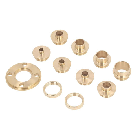 Boss Brass Router Template Guide Bushing Kit, Eight Tight Sizes From Ten Through Thirty Millimeters, brass bushings set layout