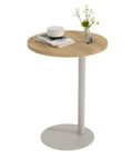 C Shaped Round End Table With Metal Legs For Couch, Snack Sofa Tray Or Laptop Desk with rustic oak finish
