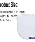 Product size details for Quick Release Toilet Seat With Soft Close And Removable Hinges, showing dimensions 43~45cm length and 36cm width.