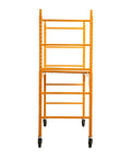 Heavy Duty Baker Style Rolling Steel Scaffold Built Like A Tank For 1000 Lb Loads with locking casters, 6.25 foot height, orange color.
