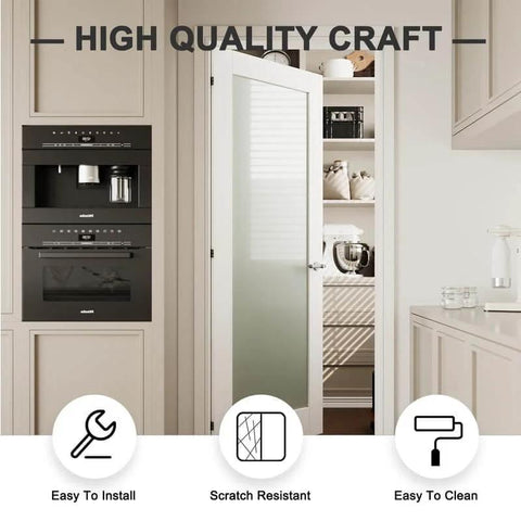 30 By 80 Inch Slab Door, Five Lite Tempered Frosted Glass Interior Door With MDF Core And Water Resistant PVC Surface, installed.