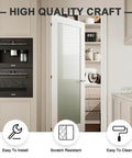 Slab Doors 28 By 80 Inch 3 Lite Tempered Frosted Glass Interior Door MDF French Style With PVC Surface Water Resistant White